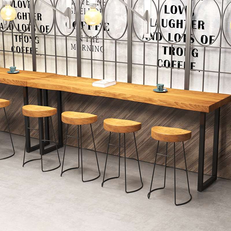 简约个性窄桌子实木高脚吧台桌椅饮料店商用长条桌汉堡快餐桌靠墙