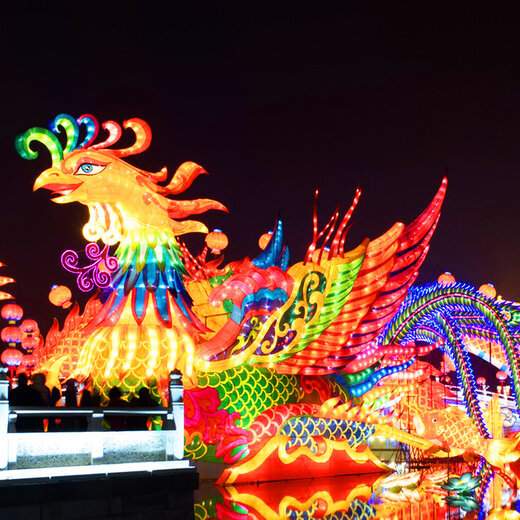 2024年新款龙凤成效造型花灯有凤来仪景观大型灯笼装饰圣诞节亮化