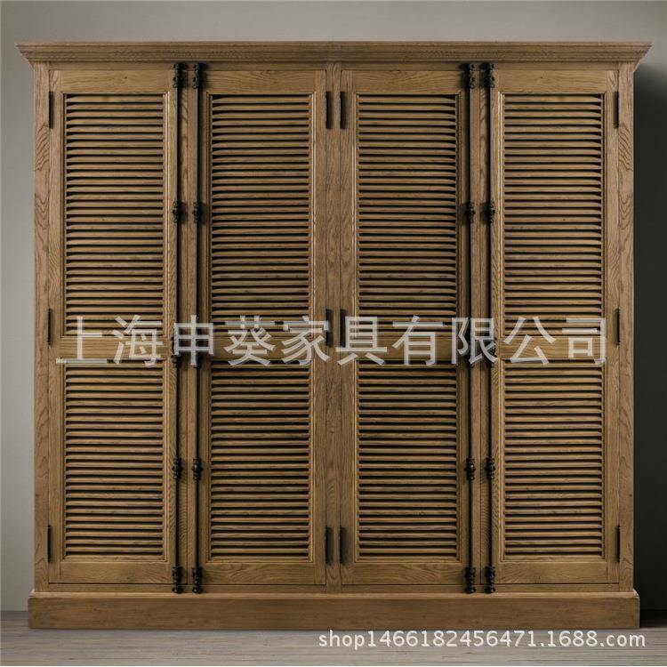 美式乡村卧室家用家具实木衣柜简约复古百叶门储物柜装饰收纳柜