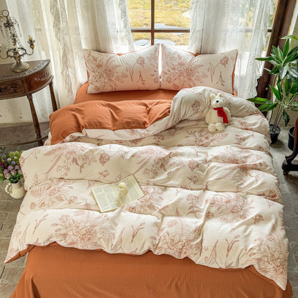 双层纱有氧提花四件套A类小清新宿舍家用单双人床上用品套件