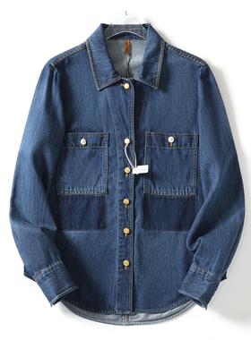 Huangxiaoqi Cowboy高端秋冬季新款醋酸牛仔衬衫女士显瘦打底衬衣