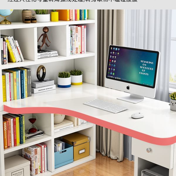 转角书桌和书柜组合家用儿童学生板式卧室写字台带书架电脑桌一体