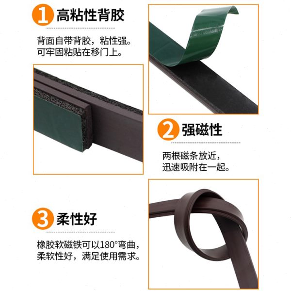 门窗密封条衣柜门磁条移门缝隙防撞门边隔音磁吸自粘长条强磁防尘