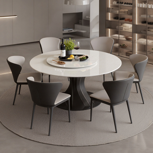 皇家白玉天然奢石圆餐桌带转盘意式轻奢高级感家用餐厅大理石饭桌