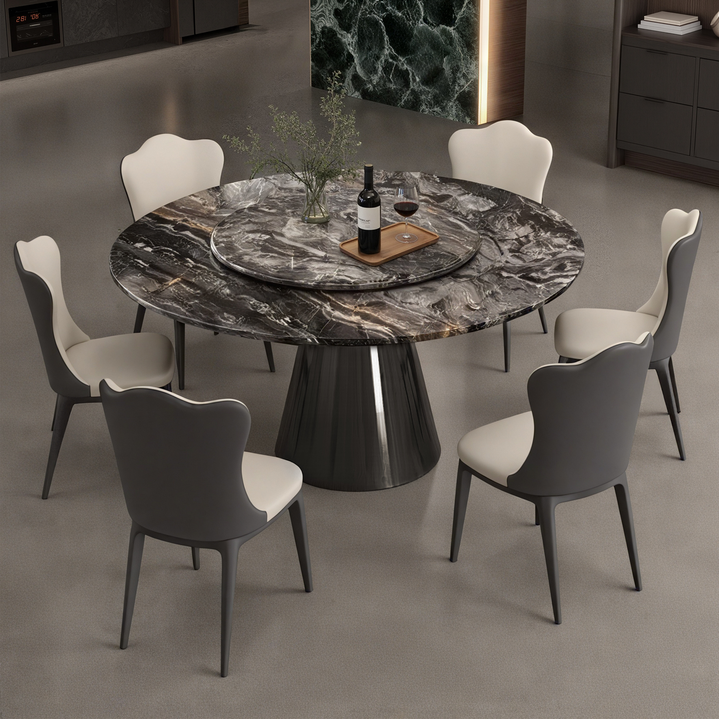 意式轻奢威尼斯棕天然奢石餐桌