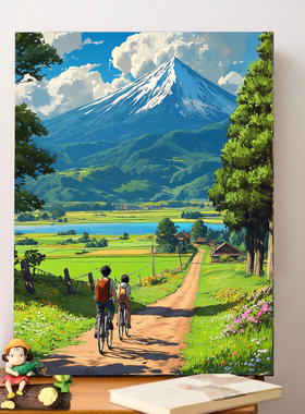 蔚蓝天空数字油画diy填充填色手工绘绿色风景丙烯油彩画装饰挂画