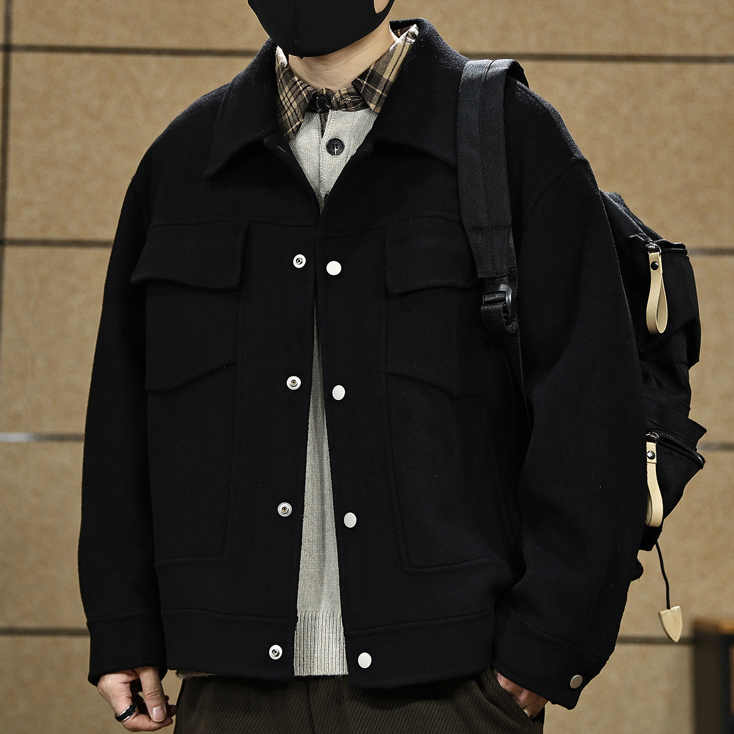 双面羊绒短款呢子大衣男士秋冬季简约休闲宽松设计感翻领夹克外套,男装,毛呢大衣,淘宝优惠券,粉丝福利购,淘宝优惠卷