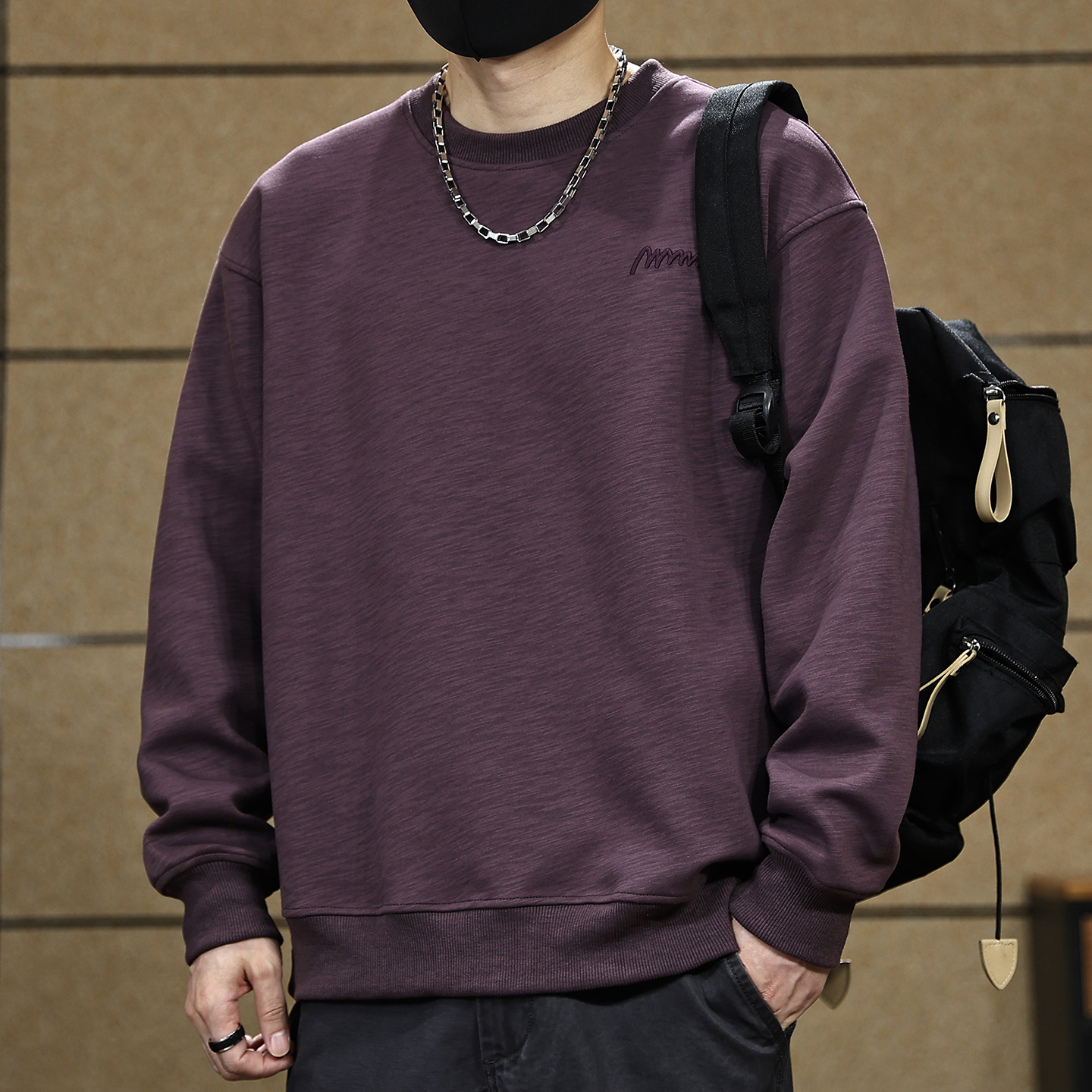 【美式重磅圆领加绒卫衣男大码】