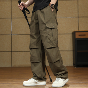 褲 寬松直筒春夏薄款 速干冰絲男士 戶外闊腿傘兵休閑褲 工裝 高端美式