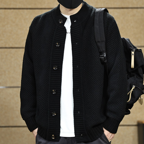 【美式复古针织开衫毛衣男士】