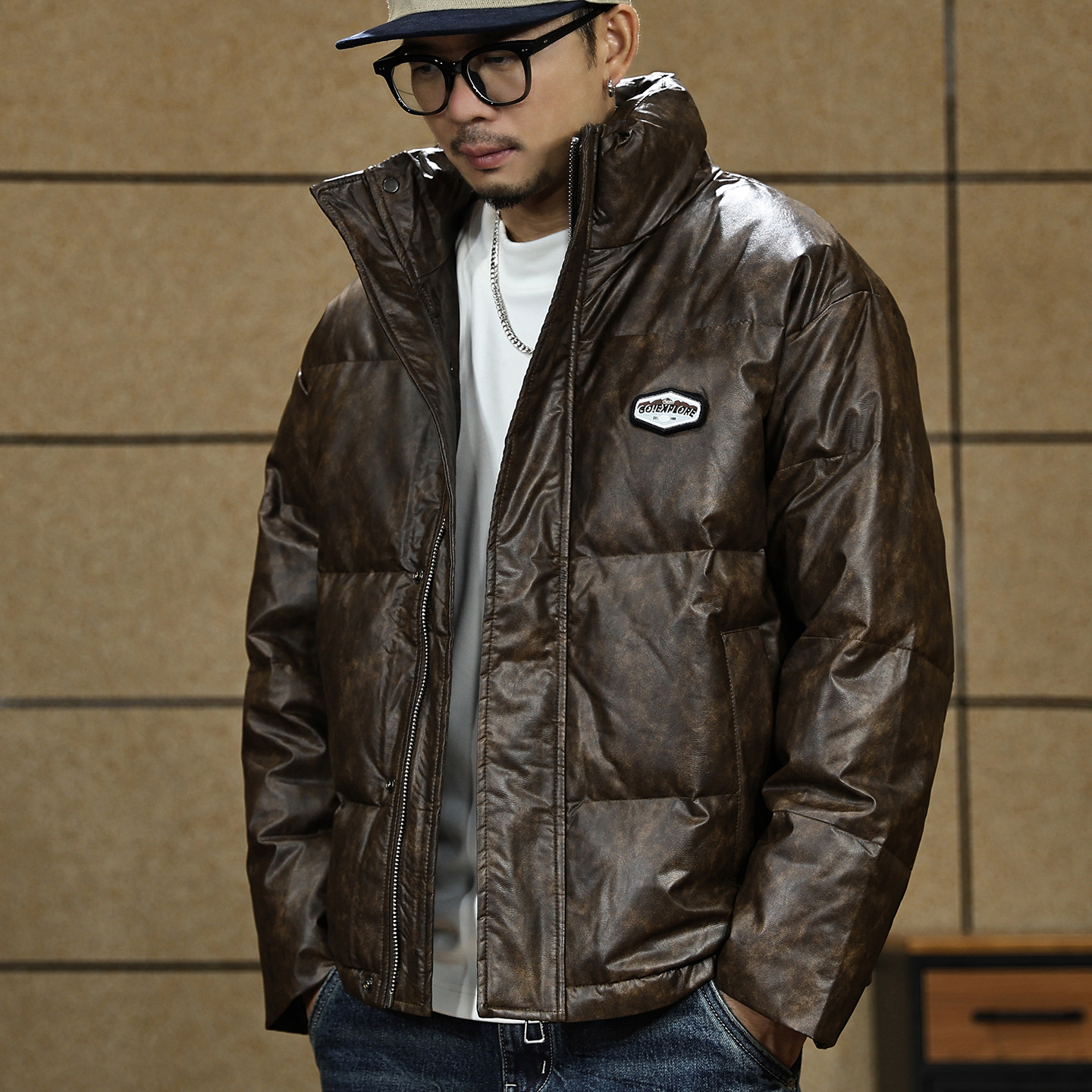 【秋冬季90鸭绒皮衣羽绒服男士】