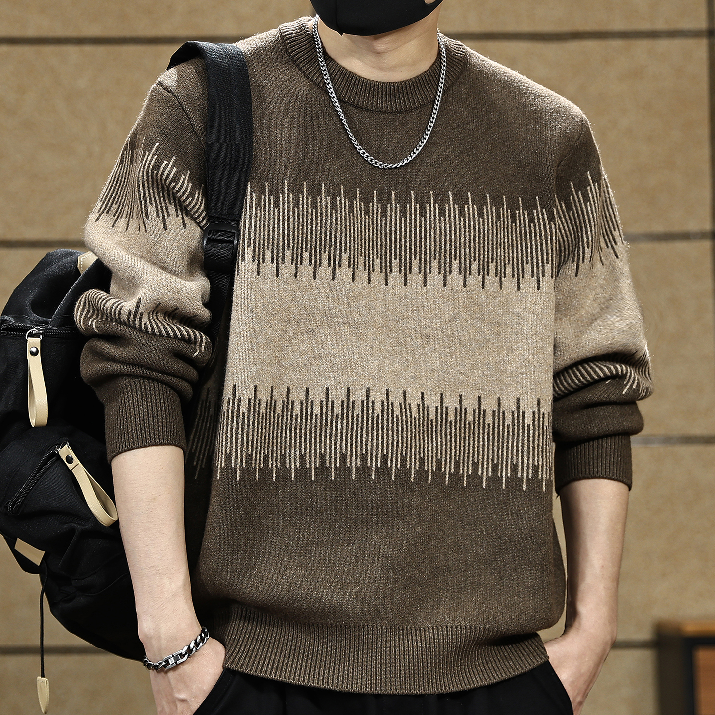 【秋冬季美式重磅针织毛衣男士】