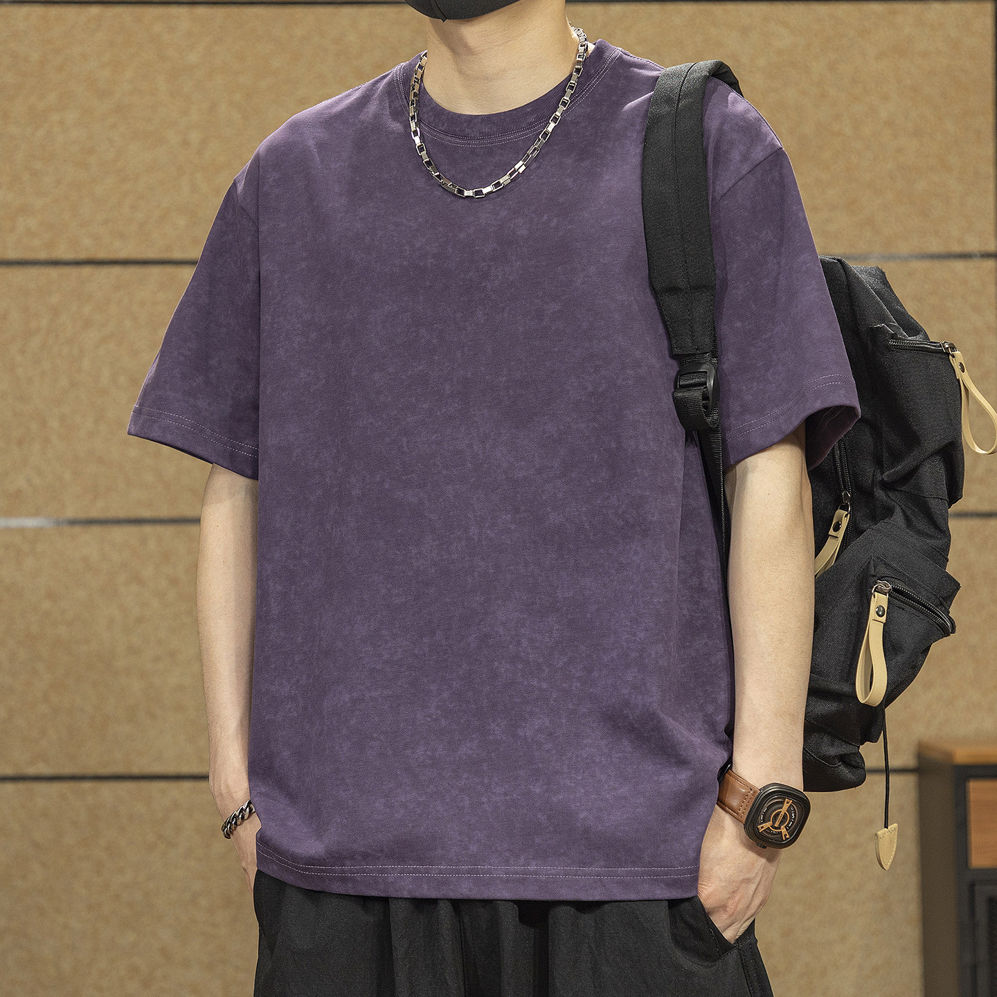 美式复古酵磨水洗短袖t恤男2026新款夏季五分袖痞帅宽松休闲体恤