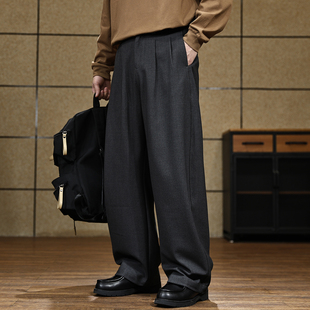 宽松直筒百搭通勤长裤 羊毛混纺垂感重磅休闲弯刀裤 新款 秋冬季 男士