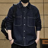 复古工装 新款 翻领牛仔衬衫 美式 男士 2026春季 宽松潮牌长袖 衬衣外套