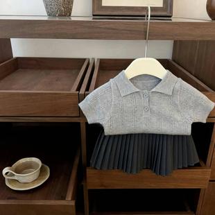 Polo衫 2025春夏女宝宝洋气针织短袖 明星同款 百 女童学院风套装