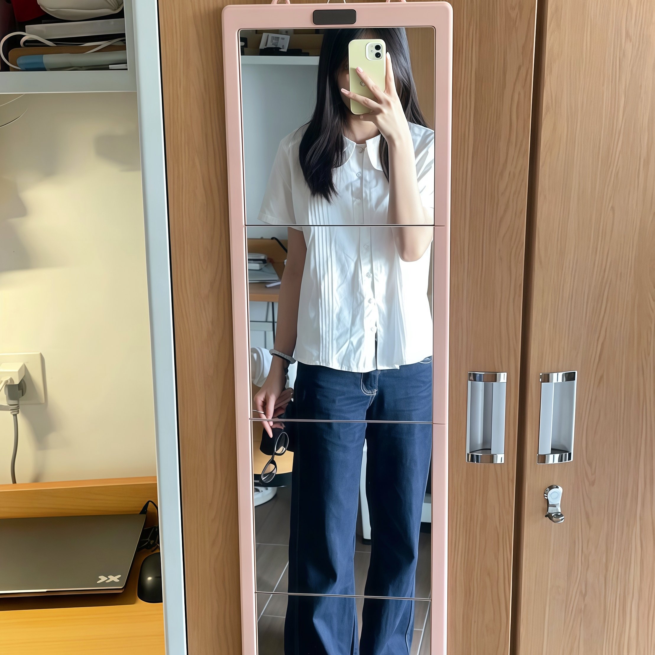 折叠全身镜!镜子学生宿舍专用化妆镜收纳可挂柜子门后穿衣镜防摔