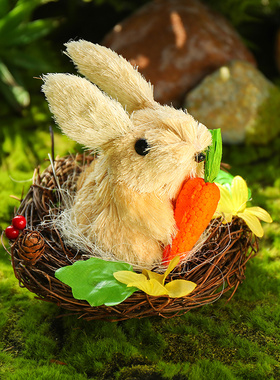 极速幼儿园森系小白兔摆件家居创意环境自然田园T装饰动物造型摆