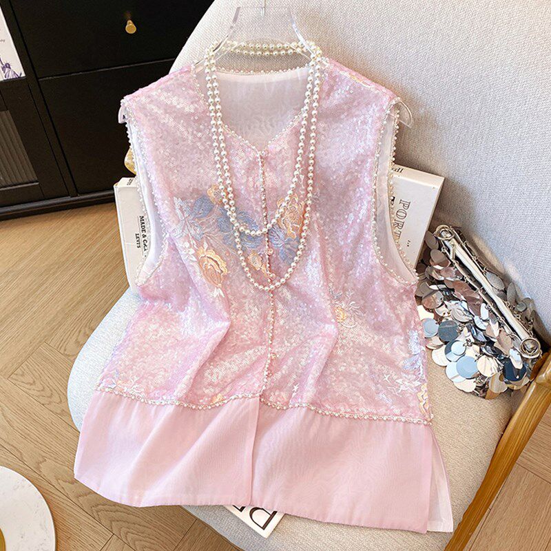 新品新中式国风马甲女夏季薄款独特别致无袖背心外穿复Z古刺绣坎