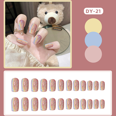极速Cat Eye Press On Nails Shiny Rainbow Fake RNail Sweet St