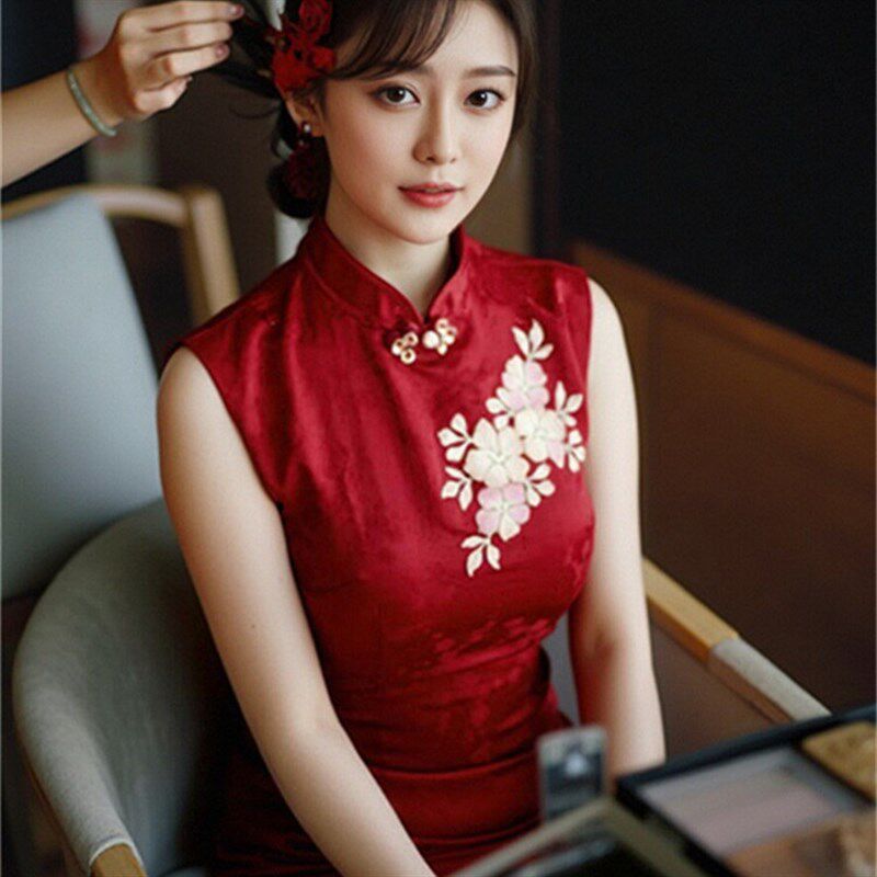 新品新中式结婚h出阁宴礼服裙晨袍女小个子红色敬酒服旗袍新娘婚