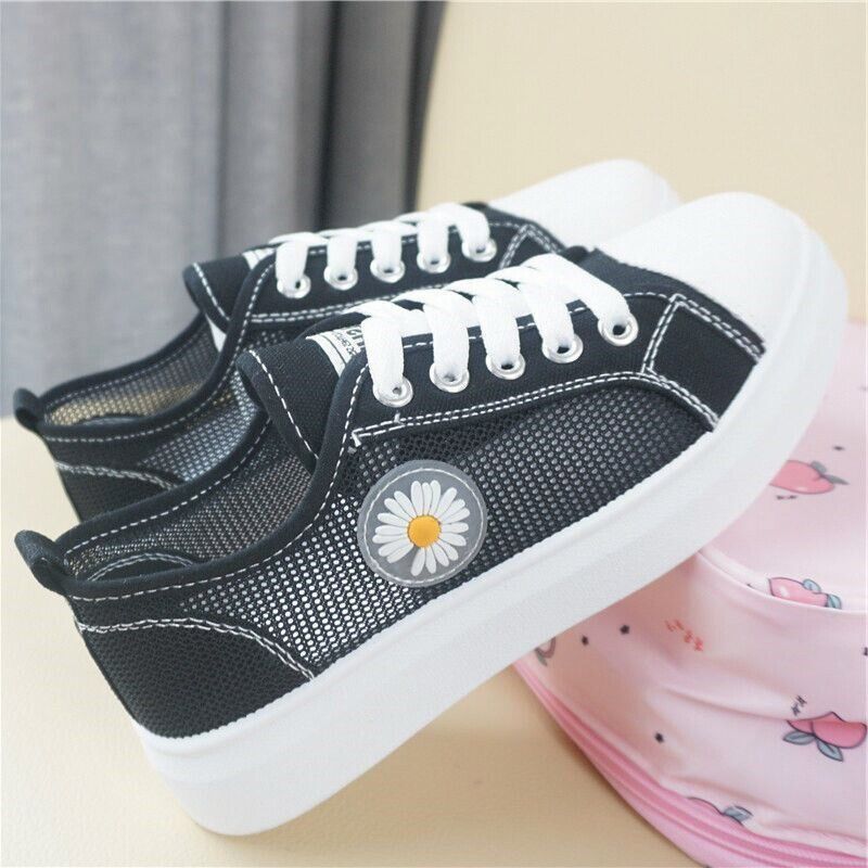 新品小雏菊帆布鞋女2026夏季z新款网鞋初中生女运动鞋韩版百搭透