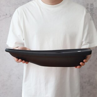 极速日本进口万古烧陶瓷日式池坊标准船型花盆插花器X皿花瓶桌面