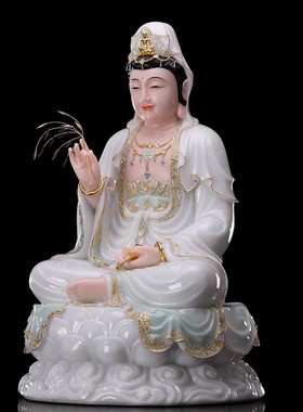 极速汉白玉观音佛像 供奉 家用 南海滴水白衣Q观世音菩萨客厅供佛