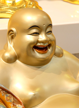 极速纯铜彩绘大肚笑佛弥勒佛像铜像家用J开业店铺办公室招财摆件