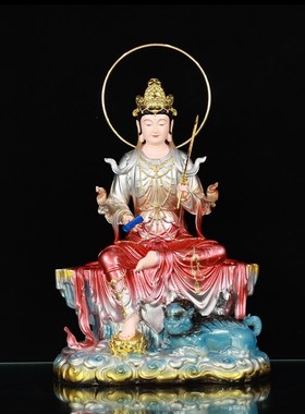 极速树脂文殊普贤菩萨佛像华严y三圣居家手工艺品新中式客厅装饰