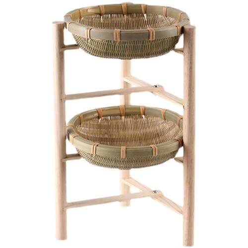 新品-手工竹编i收纳筐双层水果盘竹编织品簸箕家用客厅点心筐竹篮
