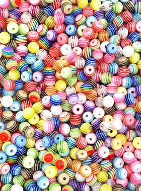 极速6mm 8mm Round Transparency AResin Beads Stripe Spacer Be