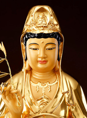 极速贴金观音佛像 供奉 家用y 纯铜 水浪莲花观世音菩萨铜像摆件