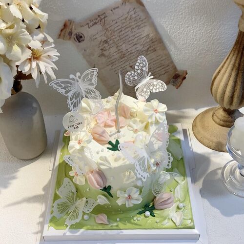 新品唯美蝴蝶主题j蛋糕装饰银色曲线蜡烛女神生日派对烘焙甜品装