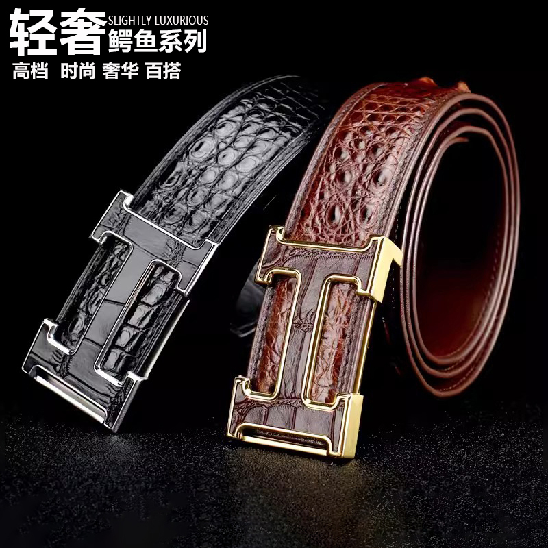 鳄鱼皮腰带男真皮正品骨皮泰国肚皮腹皮高档潮捷豹板扣鳄鱼皮皮带