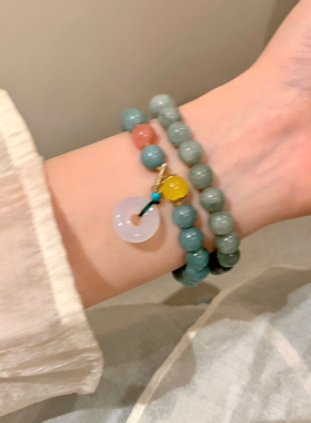 醒时春山平安扣绿色天然石