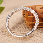 传承芙蓉花纯银手镯时尚 999桂花推圈手环送妈妈老人足银银饰