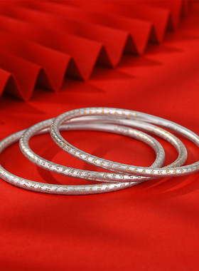 足银9999圆棍心经手镯女纯