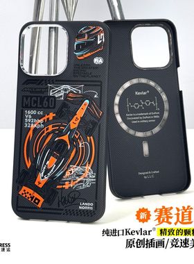 LLC适用苹果iPhone15ProMax赛道王2.0全包凯夫拉手机壳外置MagSafe磁吸全包新款超薄碳纤维纹保护壳