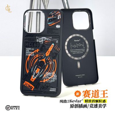 LLC适用苹果iPhone15ProMax赛道王2.0全包凯夫拉手机壳外置MagSafe磁吸全包新款超薄碳纤维纹保护壳