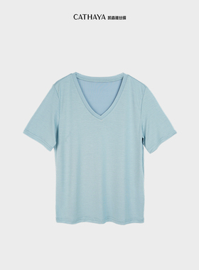 CATHAYA/凯喜雅正肩直邮领百搭V领amp面膜T恤女夏CTK2FOJL287