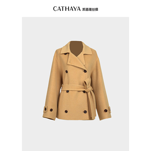 气质复古新款 大衣经典 羊毛OHK2FDJM571 凯喜雅中长款 CATHAYA