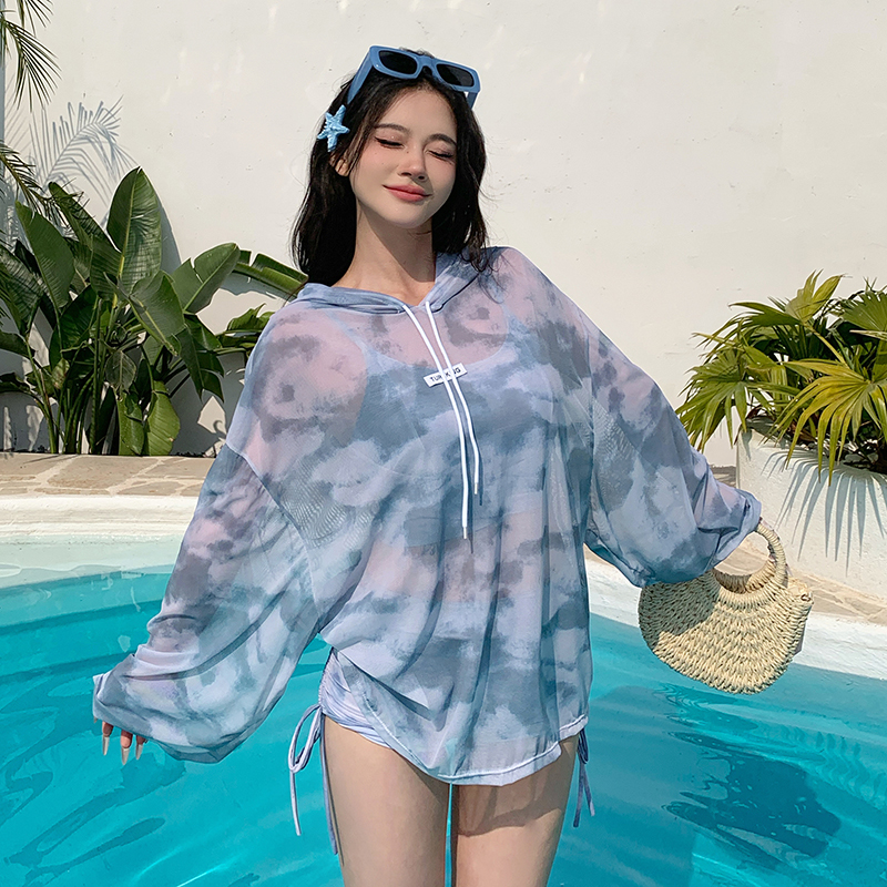 新款泳衣女分体平角运动罩衫三件套保守微胖女孩大码胖mm遮肉泳装