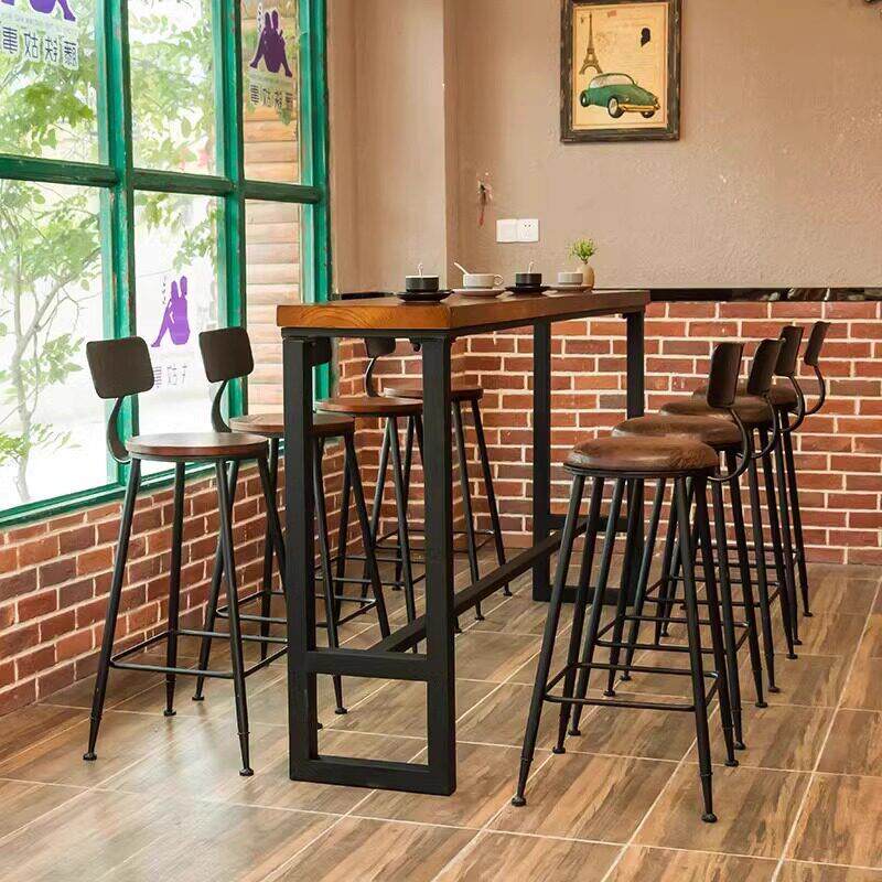 实木吧台桌椅组合家用阳台高脚桌椅咖啡厅奶茶店靠墙长条桌子商用