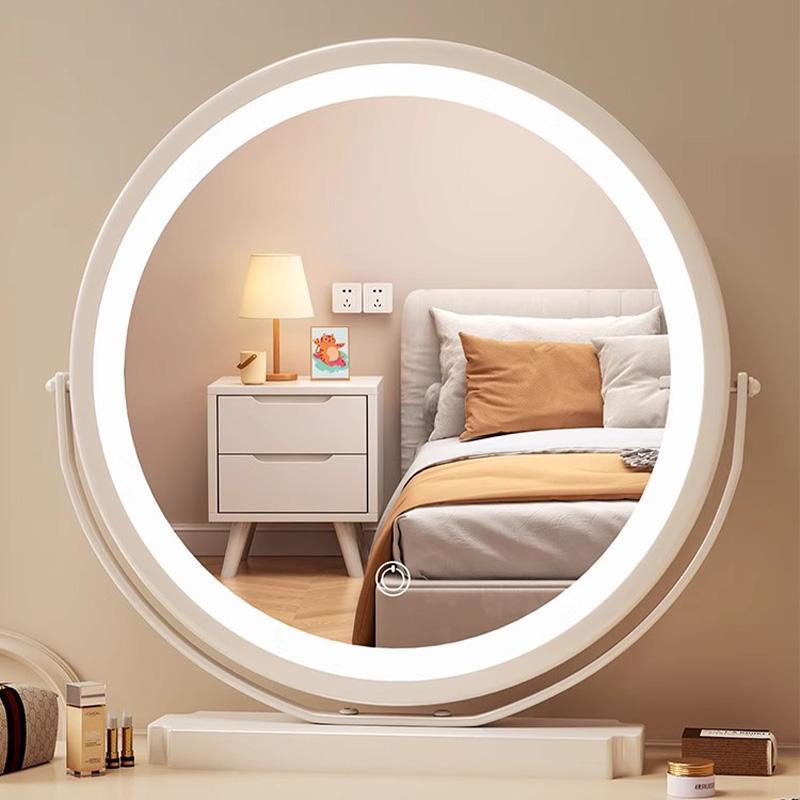 可旋转圆镜桌面台式化妆镜梳妆镜LED带灯高清触摸2024新款镜子