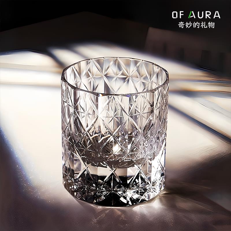 OF AURA高端K9威士忌酒杯无铅水晶玻璃杯江户切子星辰杯礼盒套装