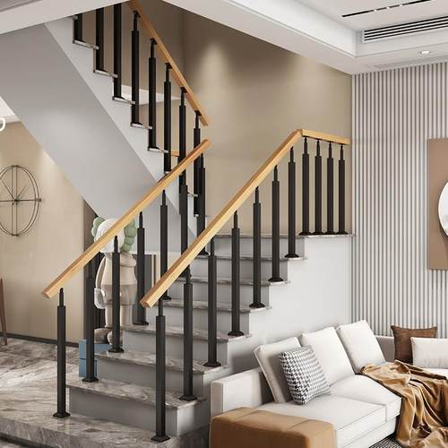 楼梯扶手护栏儿童安全围栏立柱简约欧式家用室内铁艺实木别墅栏杆