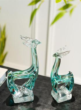 混彩简约现代招财麋鹿创意彩色琉璃摆件客厅酒柜电视柜家居装饰品