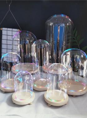 永生花玻璃罩森宝圣诞树手办工艺品软陶人偶防尘罩摆件底座发光灯