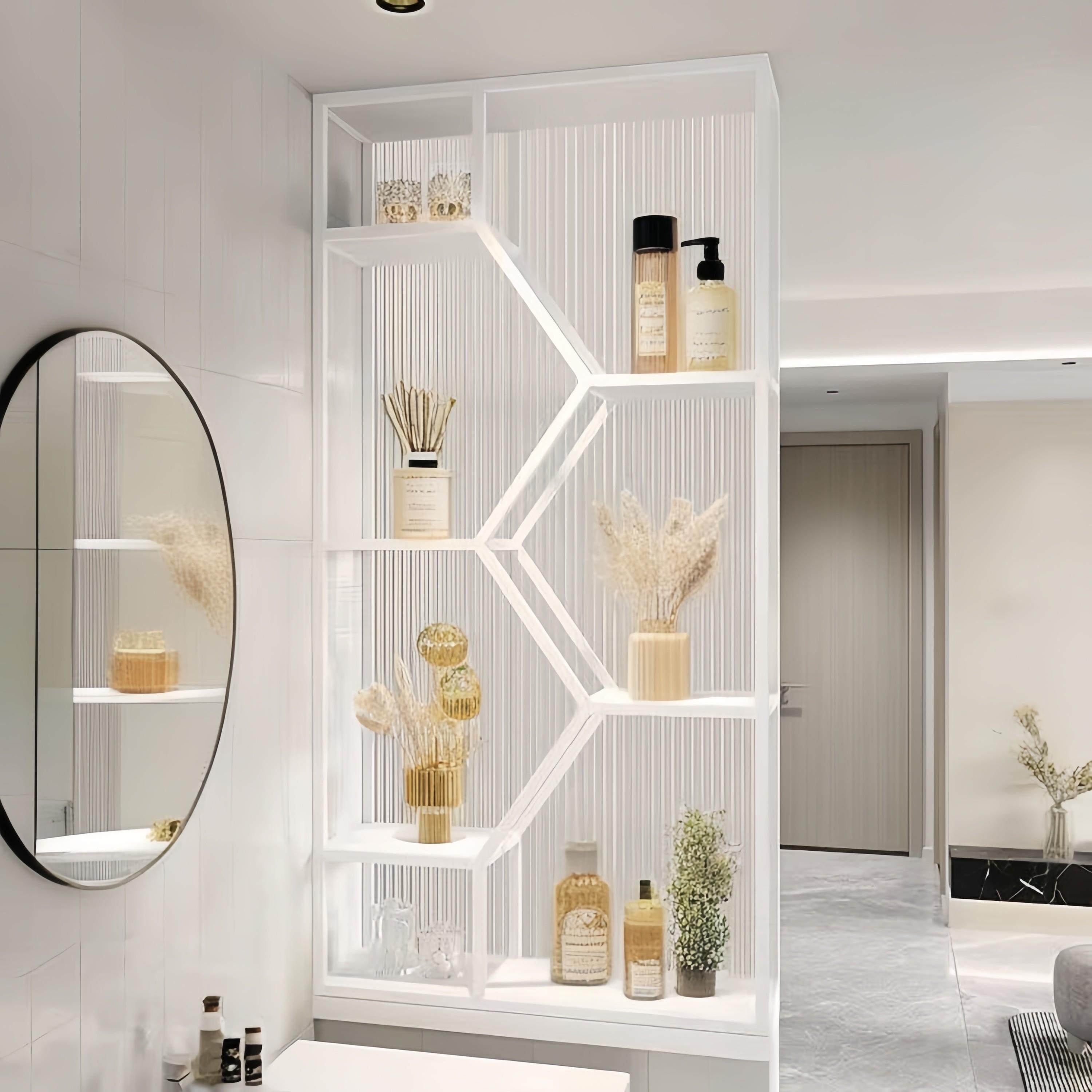 现代卫生间半墙屏风隔断置物架客厅卧室办公室简约玻璃铁艺置物柜